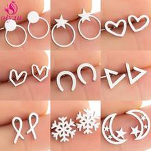 2020 New Fashion Geometric Stainless Steel Women's Earrings Star and Moon Round Earrings Women Korean Jewelry Christmas Gifts 2024 - buy cheap