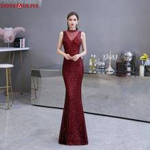 Wine Red Mermaid Sequined Evening Dresses 2020 Burgundy High Neck Elegant Sleeveless Formal Party Prom Gowns vestido de festa 2024 - buy cheap