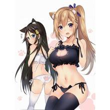 Lindo japonés Sexy traje gato Neko cerradura hueco sujetador bragas Gargantilla de campana Collar Anime Cosplay Set de lencería de las mujeres 2024 - compra barato