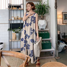 YourSeason 2020 Summer Korean Fashion Loose Women Sleeveless Tank Dresses Casual Print Pockets Female Vacation Beach Dress 2024 - buy cheap