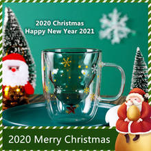 Merry Christmas Double Glass Cup Creative Coffee Mug Mug Happy New Year 2021 Star Wishing Cup Decoration Christmas Gift 2024 - buy cheap