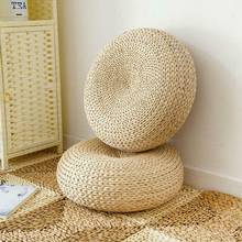 Almofada redonda em palha natural tatami, almofada de chão, cadeira de yoga, meditação, almofada de sentar japonesa, tecido para casa 2024 - compre barato