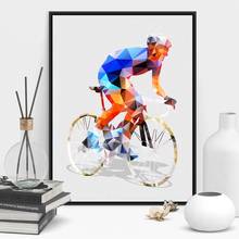 Abstrato geométrico poligonal ciclista impressão poster parede fotos ciclismo pintura da arte da lona para o interior do quarto decoração da parede 2024 - compre barato