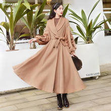 Free Shipping Boshow Long Mid-calf Autumn Winter Vintage Trench Dresses Women Outerwear S-L Lantern Sleeve Turn Down Collar Wool 2024 - buy cheap