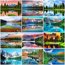 AZQSD Painting By Numbers Lake Mountain Landscape Handmade Pictures By Numbers Oil Painting For Home Wall Art 2024 - buy cheap