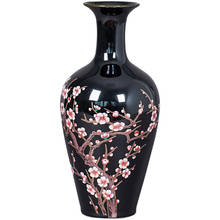 Jingdezhen cerâmica estilo chinês vaso pequeno esmaltado preto vaso ameixa para sala de estar arranjo de flores prateleira decorativa artes e artesanato 2024 - compre barato