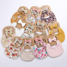 2/3Pcs Flower Lace Headband Bibs Set Cotton Linen AB Side Bandana Burp Clothes Girls Feeding Drooling Bibs Baby Shower Gifts 2024 - buy cheap