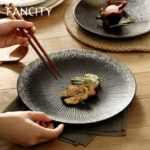 FANCITY Japanese vertical pattern ceramic plate, round shallow plate breakfast plate, western plate steak plate, serving flat pl 2024 - buy cheap