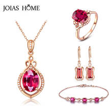 JoiasHome Charm 925 Sterling Silver Women Jewelry Set Ruby Ring Earrings Necklace Bracelets Rose Gold Women Wedding Fne Jewelry 2024 - buy cheap