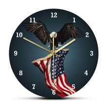 Classic North Bald Eagles Star and Striped US American Flag Decorative Modern Silent Wall Clock Veterans Day Patriotic Gift Idea 2024 - buy cheap