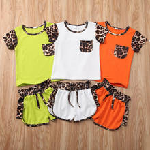 Roupas esportivas de verão para meninas de 1 a 6 anos, conjuntos com 2 peças de leopardo, manga curta, roupa esportiva 2024 - compre barato