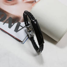 Joinbeauty pulseira masculina de couro preto pu, bracelete de couro inoxidável, estilo clássico, joia tecida à mão hy012 2024 - compre barato