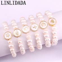 5Pcs Jewelry Handmade Natural Pearl bracelet Gold Round Shell Spacer Beads Stretch Bracelets 2024 - buy cheap