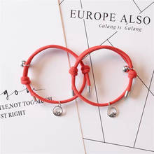 Niuyitid pulseira redonda para casais, pulseira para amantes com linha vermelha ajustável, bracelete feminino e masculino, joias para montanha e oceano 2024 - compre barato