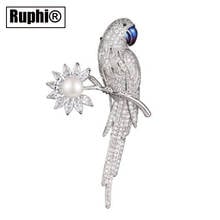 Broche de circonita con diseño de loro para mujer, Pin de Animal, perla, pájaro, accesorios de adorno para traje 2024 - compra barato