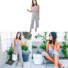 Womens Jumpsuit Strap Striped Ladies Summer Holiday Beach Wide Leg Playsuit 2024 - buy cheap