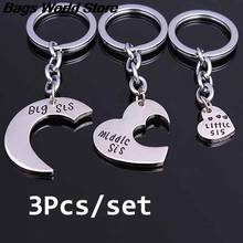 3 Pcs Family Big Mid Lil Sis Metal Sister Love Heart Keychain Gifts Keyring Charm Women Best Friend BFF Jewelry Bag Accessories 2024 - buy cheap