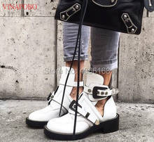 Punk Booties Silver Gold Buckle Straps Thick Heel Black Ankle Boots Cut Out Woman Boots Motorcycle Brand Designers Round Toe Summer Shoes 2024 - buy cheap
