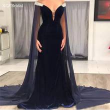 Off Shoulder Moroccan Kaftan Evening Dress 2022 Black Tulle Cloak Arabic Muslim Special Occasion Prom Gown Dress Robe De Soiree 2024 - buy cheap