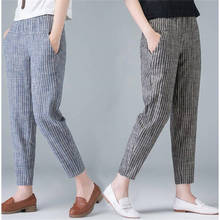 Pantalones de lino y algodón para mujer, pantalón holgado de cintura alta a rayas, estilo Harem, informal, talla grande 4XL, P270 2024 - compra barato