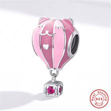 Compatible con pulsera de plata de ley 925, accesorio Original de globo aerostático rosa, cuentas cuadradas de circonita S925, caja de regalo, joyería artesanal 2024 - compra barato
