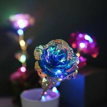 Rosa de alumínio 24k presente criativo dia dos namorados, decoração multicolorida de casamento com luzes 2024 - compre barato