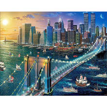 Yumeart-pintura de diamante 5D DIY "Puente de la ciudad de Nueva York", bordado de diamantes de imitación cuadrados, estilo punto de cruz 2024 - compra barato