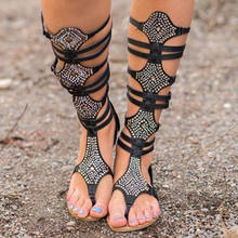 Sandálias femininas de salto baixo riason, sapatos de verão para mulheres estilo romano com alça para tornozelo, sandálias com design de rebite 2024 - compre barato