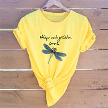 Camisa de algodão de verão das mulheres fasion dragonfly impresso camisa feminina t-shirts o pescoço de manga curta camiseta gráfica 2024 - compre barato