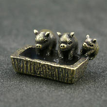 Antique Bronze Three Feeding Pigs Statue Decoration  Ornament Home Office Desk Ornament Incense Burner Lucky Brass Crafts 2024 - buy cheap