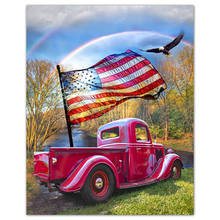 5d pintura diamante bandeira américa carro paisagem inteiramente quadrado broca mosaico de bordado redondo faço você mesmo decoração de casa 2024 - compre barato