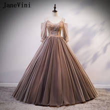 JaneVini Elegant Princess Coffee Ball Gown Quinceanera Dresses with Detachable Sleeves Appliques Beaded Puffy Tulle Formal Dress 2024 - buy cheap
