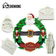 SHENHONG Santa Claus Silicone Fondant Cake Mold Alphabet Strap Christmas Pattern Biscuits Chocolate Sugar Craft Decorate Mould 2024 - buy cheap