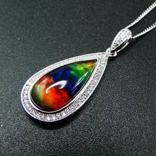 Hot Selling 925 Sterling Silver Ammolite Pendant Natural Multi Color MOP Tear Drop Pendant Necklace For Women Gift 2024 - buy cheap