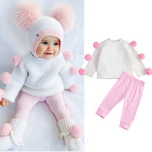 Комплект одежды FOCUSNORM для маленьких девочек на осень-зиму, однотонный пуловер с шариками и длинными рукавами, свитер, топы и штаны, От 1 до 6 лет 2024 - купить недорого
