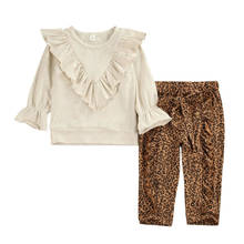 Одежда для маленьких девочек 1-5 лет, топы с оборками и длинными рукавами, свитшот + штаны с леопардовым принтом 2024 - купить недорого
