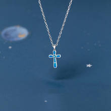 Excellent Blue Zircon Cross Design Pendant for Women Blue Fire Opal Silver Stamped Necklace Pendant Fashion Jewelry OP517 2024 - buy cheap