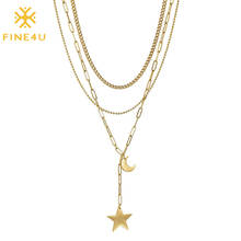 FINE4U N819 Star Moon Pendant Necklace Layering Chain Choker for Women Girls Statement Y Chain Necklaces 2024 - buy cheap