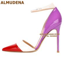 ALMUDENA Pink Heels Pointed Toe Pumps Candy Color Patent Leather Patchwork Dress Shoes 12cm Shallow Buckle Banquet Shoes Size46 2024 - buy cheap