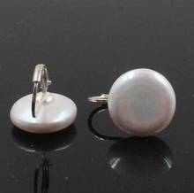 Free shipping 12-13mm Coin white freshwater pearls silver earrings 2024 - buy cheap