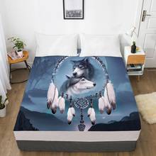 3d hd cabido folha 160x20 0/150x20 0/200x220, lençóis de cama em elástico banda cama, colchão capa. roupa de cama dos desenhos animados lobo dreamcatcher 2024 - compre barato