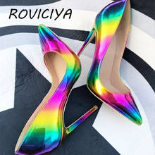 Brand fashion printing pointed toe high-heeled exquisite elegant shoes 12cm high heel ladies party shoes QP006 ROVICIYA 2024 - buy cheap