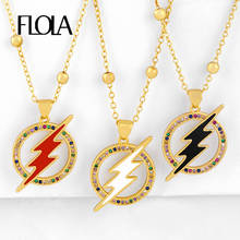 FLOLA Rainbow Cubic Zirconia Lightning Necklaces for Women Gold Filled Crystal Enamel Necklaces Pendants Fashion Jewelry nkeq13 2024 - buy cheap