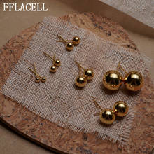 FFLACELL новые корейские простые маленькие большие металлические Золотые круглые серьги-гвоздики S925 иглы минималистичные ювелирные изделия для женщин Подарки для девушек 2024 - купить недорого