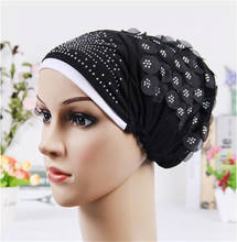 New Diamonds Turban Bonnet for Women Flowers Muslim Headscarf Cap Ready to Wear Hijab Cap Turbante Mujer Chemo Headwear 2024 - buy cheap