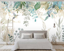 beibehang Customized 3d wallpaper Nordic hand-painted small fresh tropical plants leaves flowers and birds background mural 2024 - buy cheap
