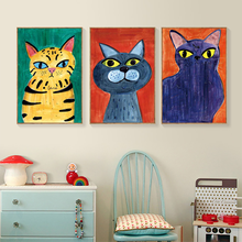 Cuadro de dibujos animados de gato, lienzo moderno abstracto, arte de pared impreso, póster, imagen, sala de estar, dormitorio infantil, decoración del hogar 2024 - compra barato