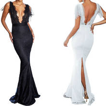 Plus Size Women Mermaid Dress Deep V-neck Sleeveless Slit Back Sexy Transparent Lace Party Dress 2020 Brand New Vestidos Mujer 2024 - buy cheap