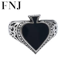 Anel fnj com coração 925 de prata, anéis de prata esterlina s925 originais, joias femininas, tamanho ajustável, processo de gotejamento preto 2024 - compre barato