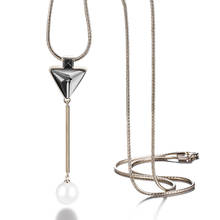 Fashion Women’s Geometric Triangle Pendant Neckalce Vintage Design Long Sweater Chain Rhinestone Necklace Pearl Jewelry Gift 2024 - buy cheap